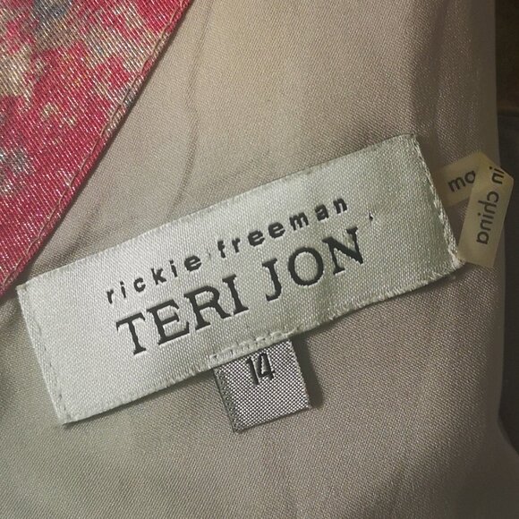 Flattering Teri Jon by Rickie Freeman Silver & Colourful Dress Size 12 - Picture 11 of 16